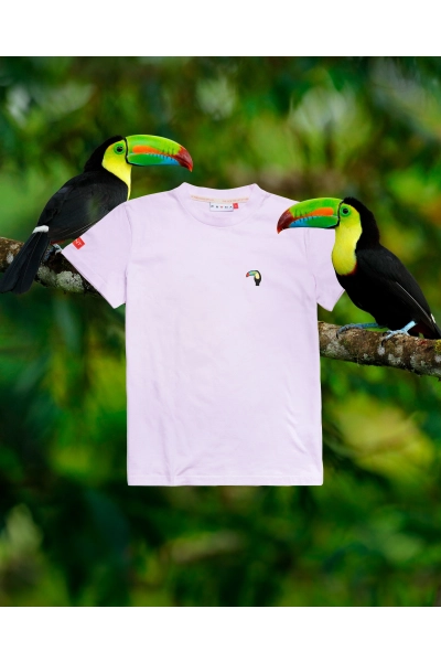 T-shirt damski Basic z tukanem tęczodziobym - różowy